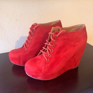 Red suede leather platform Jeffrey Campbell bootie